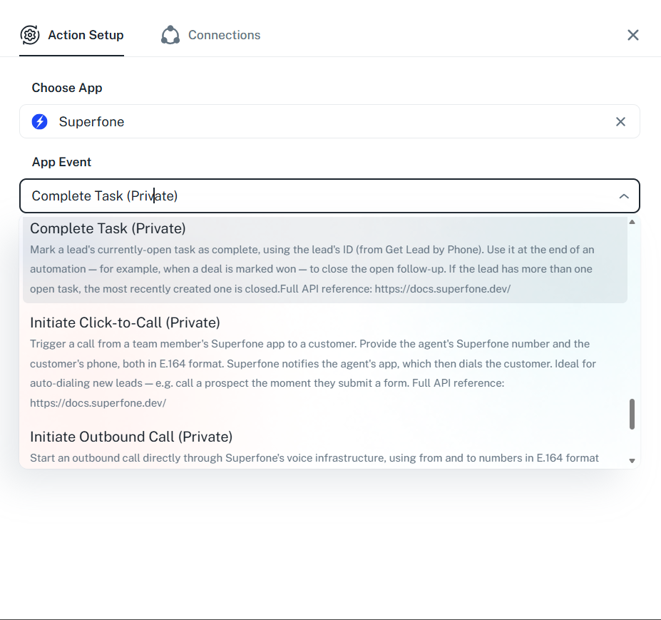 Complete Task action configured in Pabbly