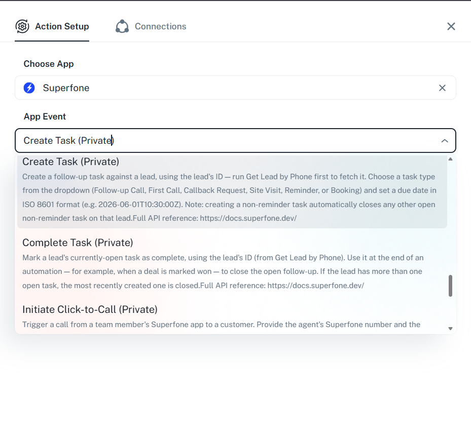 Create Task action configured in Pabbly