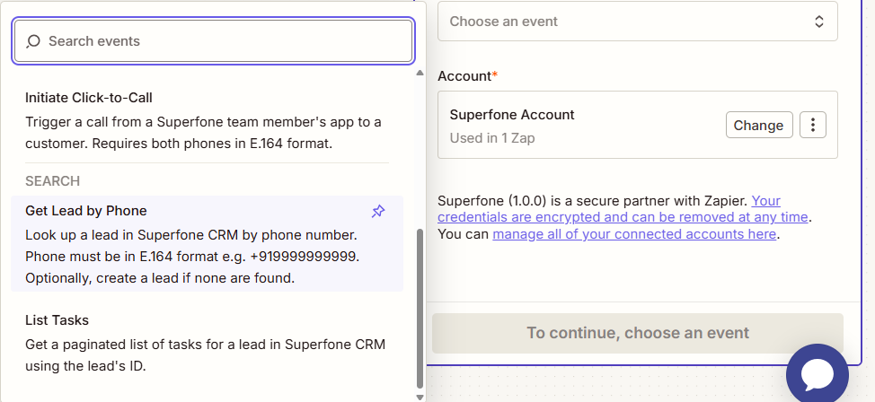 Get Lead by Phone search configured in Zapier