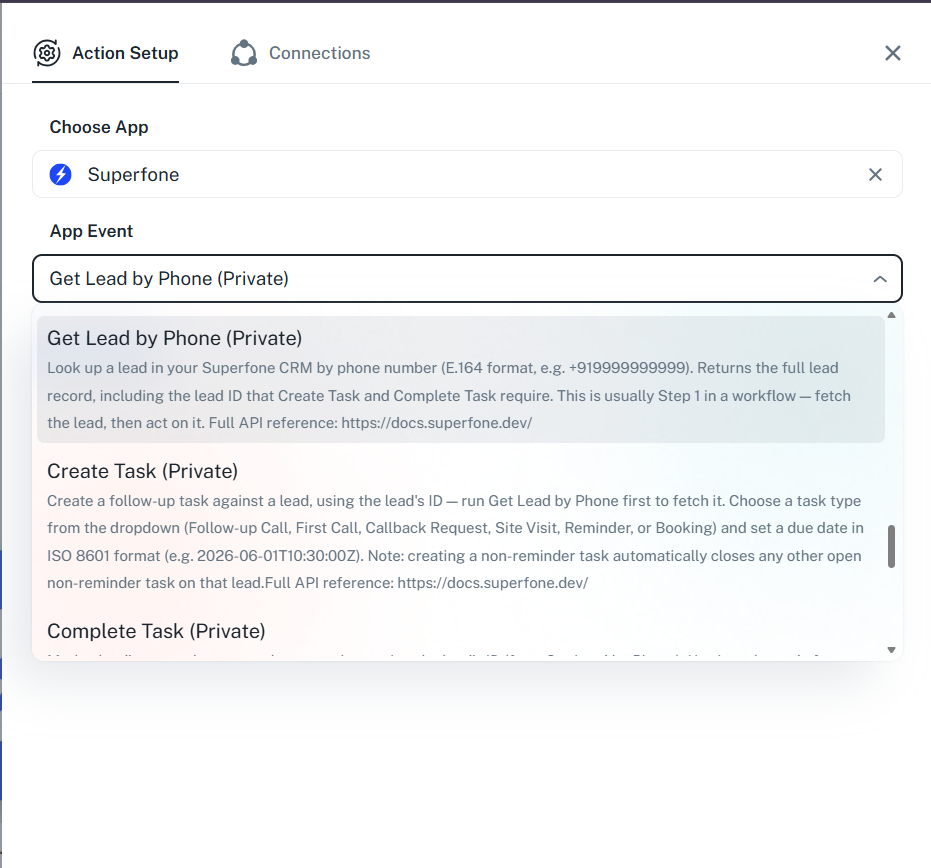Get Lead by Phone action configured in Pabbly