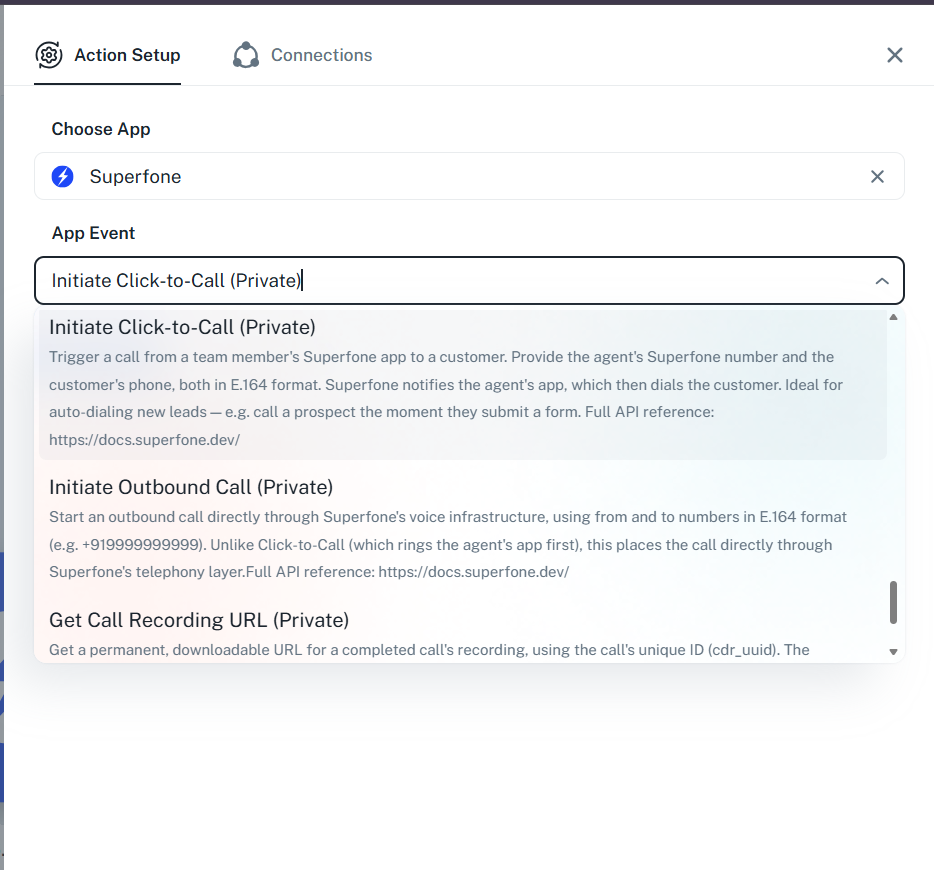 Initiate Click-to-Call action configured in Pabbly